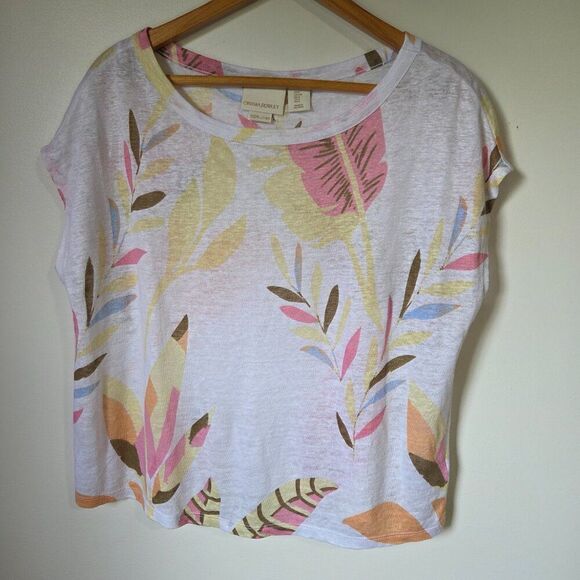 EUC CYNTHIA ROWLEY BOATNECK SUMMER PRINT LINEN TOP SIZE SMALL - Picture 1 of 13